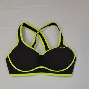 Under Armour Black with Neon Yellow Trim Sports Bra Size-34C